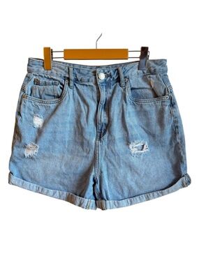 Dickies Light Wash Denim Shorts Distressed Skater Streetwear High Rise Cuffed